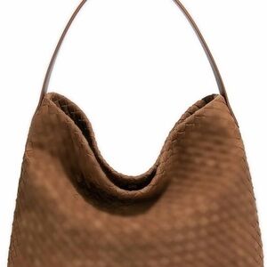 Woven suede shoulder bag/tote in camel color